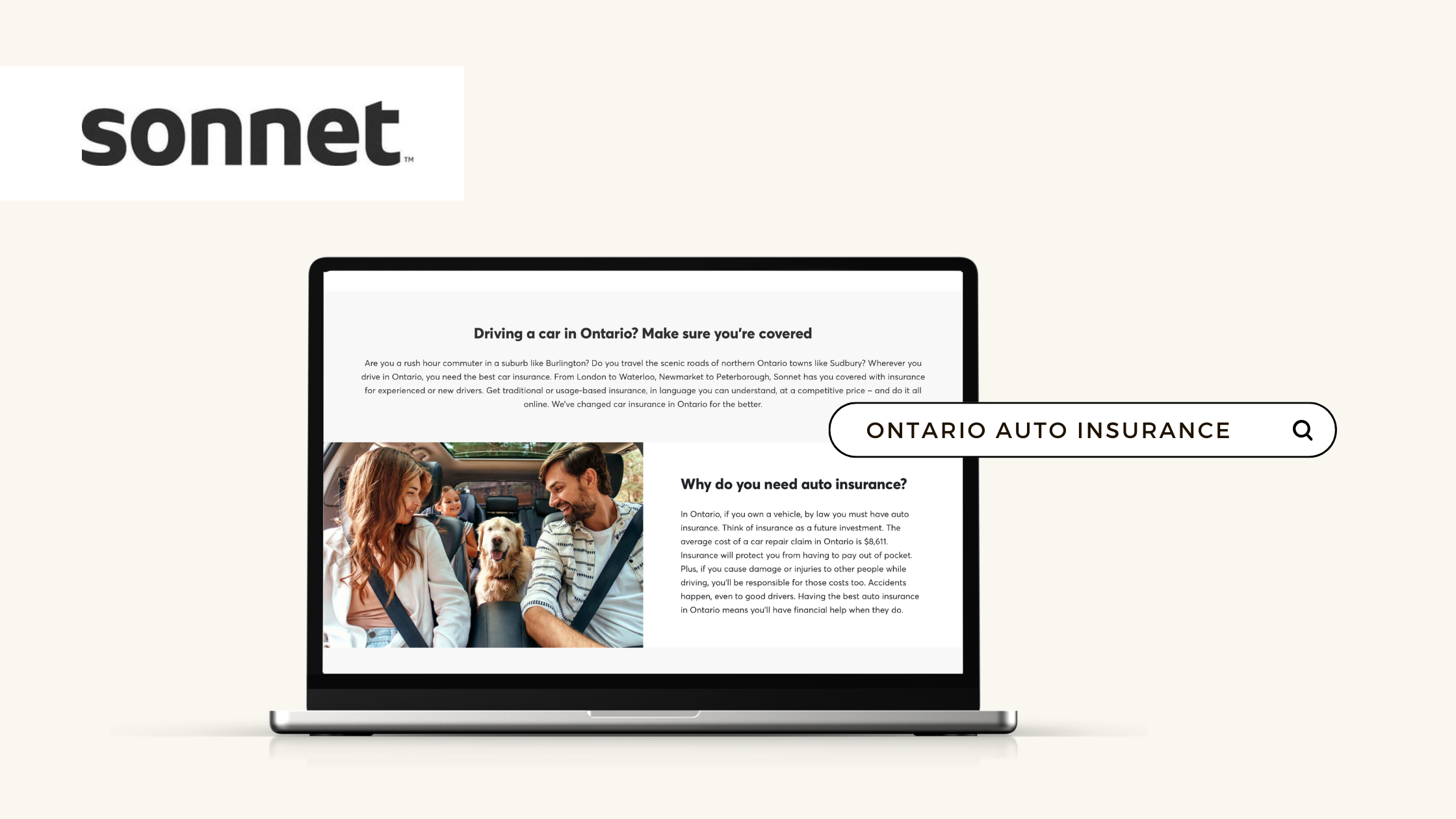 Localized SEO | Ontario Auto Insurance Product Landing Page | Sonnet Insurance